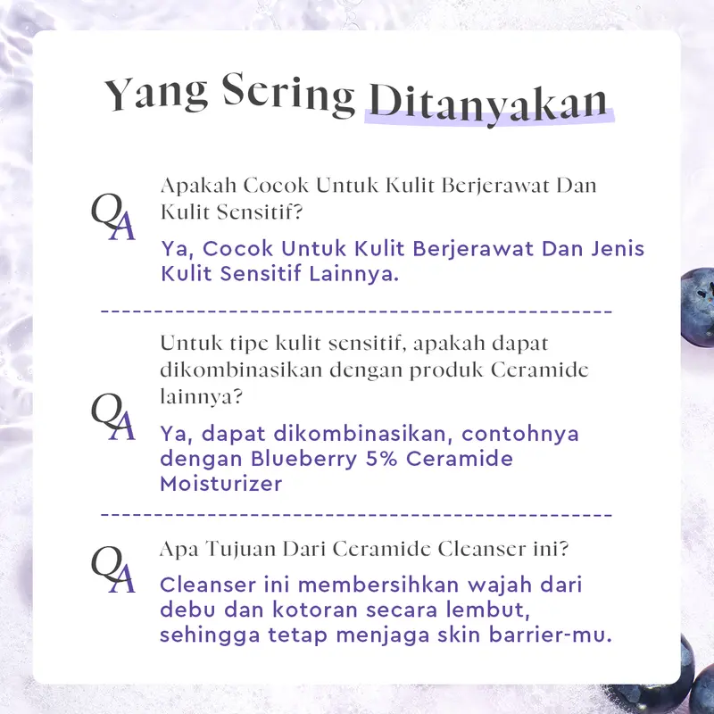 Glad2Glow Blueberry Cleanser Ceramide Low pH Gel 70ml | Face Wash Facial Cleanser Sabun Cuci Muka Pembersih Pencuci Muka Kotoran Membersihkan Berjerawat Kering Wajah Mencerahkan barrer centella 5X Ceramides 5