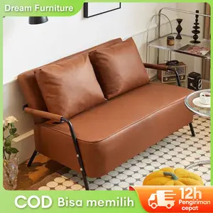 DF-1 Sofa 2 Seater Sofa Bed Kulit Imitasi Minimalis Modern untuk Ruang Tamu Kecil Kamar Tidur Apartemen - Desain Elegan Bahan Berkualitas Kuat dan Nyaman Mudah Dibersihkan Warna Netral Tahan Lama Furniture 【Garansi 5 Tahun】