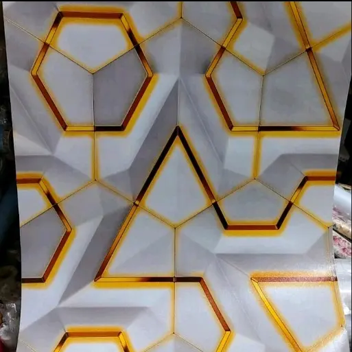 Wallpaper Sticker Dinding Motif Geometrik Arizonal Putih Dof List Gold Bahan Kertas PVC Full Lem Perekat Natural Minimalis Premium COD 2
