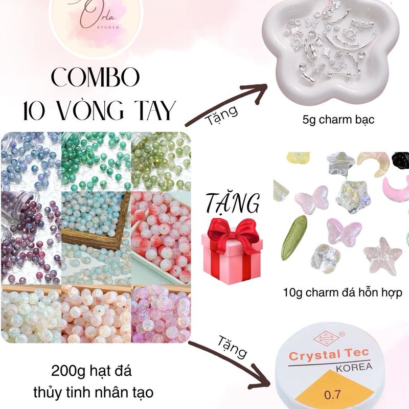 Combo đá làm vòng tay handmade phụ kiện tự  làm vòng tay DIY hạt đá thủy tinh nhân tạo - kèm dây, charm để xỏ vòng phụ kiện Vietnam Làm vòng hạt đá móc khoá