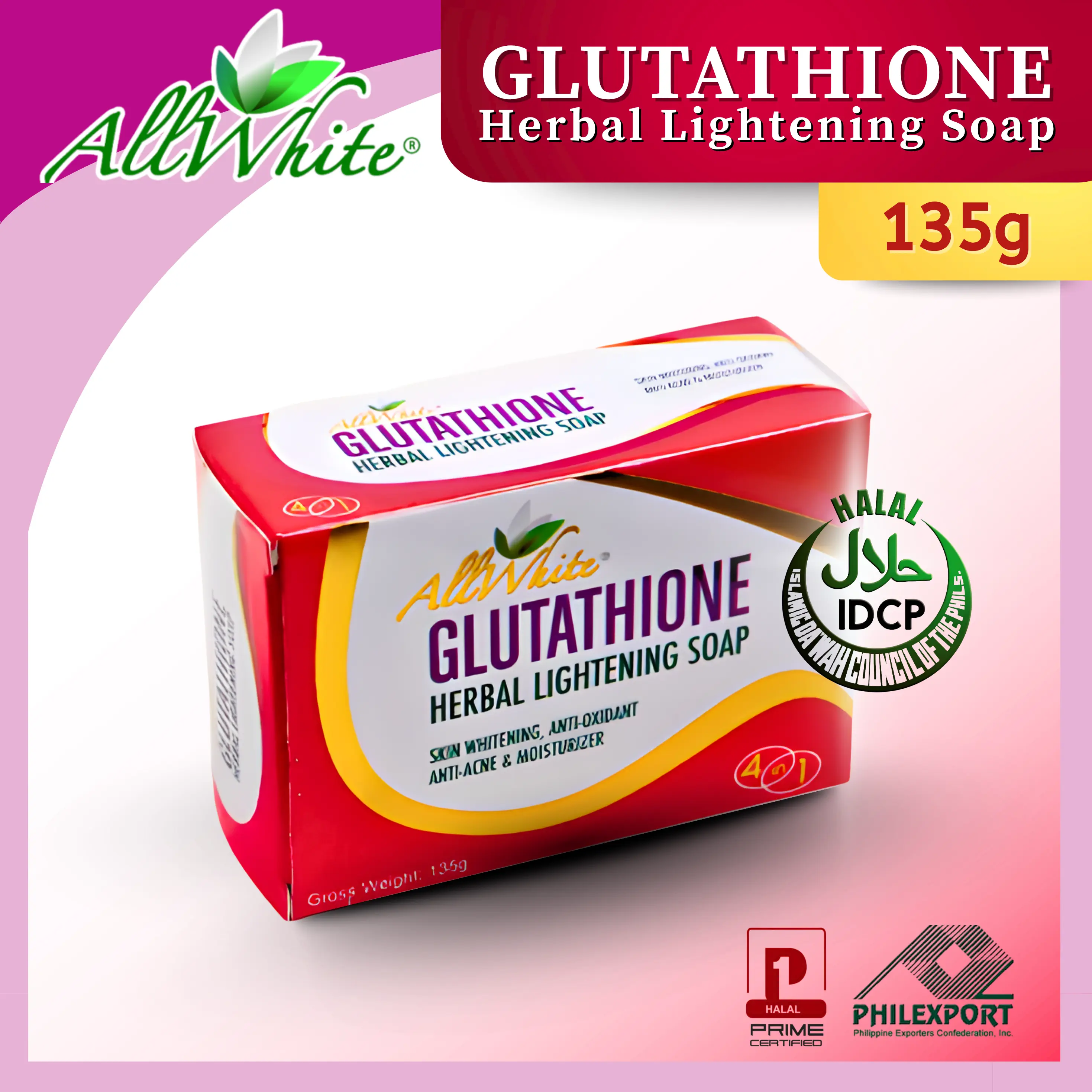 all white glutathione herbal lightening soap AllWhite Glutathione Herbal Lightening Soap 135g - Skin Repair Body Care  Cleansing, Skin Whitening, Anti-Oxidant, Anti-Acne, Moisturizer