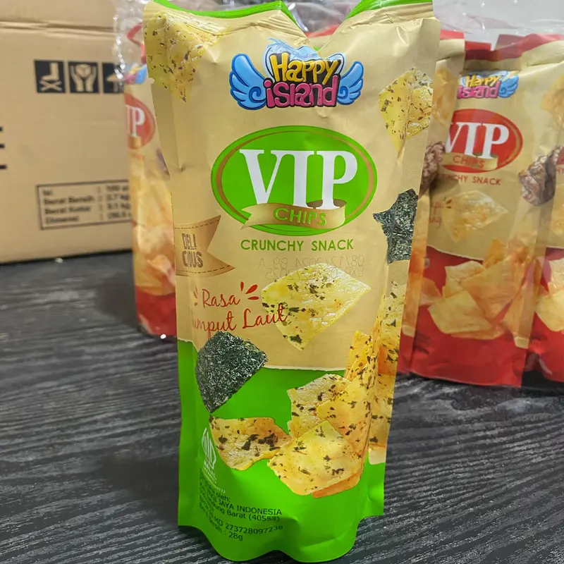 TERLARIS VIP CHIPS keripik kentang Crunchy Snack 28 gr Isi 10 pcs Rasa Rumput Laut Sapi Panggang 4