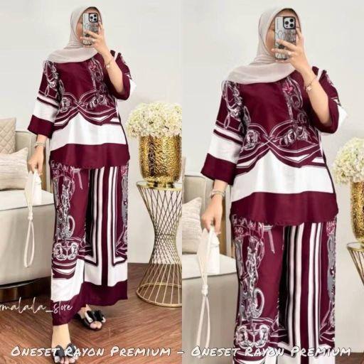 Setelan Wanita Oneset Wanita Setelan Rayon Celana Kulot Atasan Rempel Bahan Rayon Motif Adem Dan Nyaman  Baju Dewasa Remaja Panjang Santai Muslim Bawahan Lembut hitam Busui Rayon Premium Exclusive Kekinian Lebaran Atasan Wanita Celana Kulot