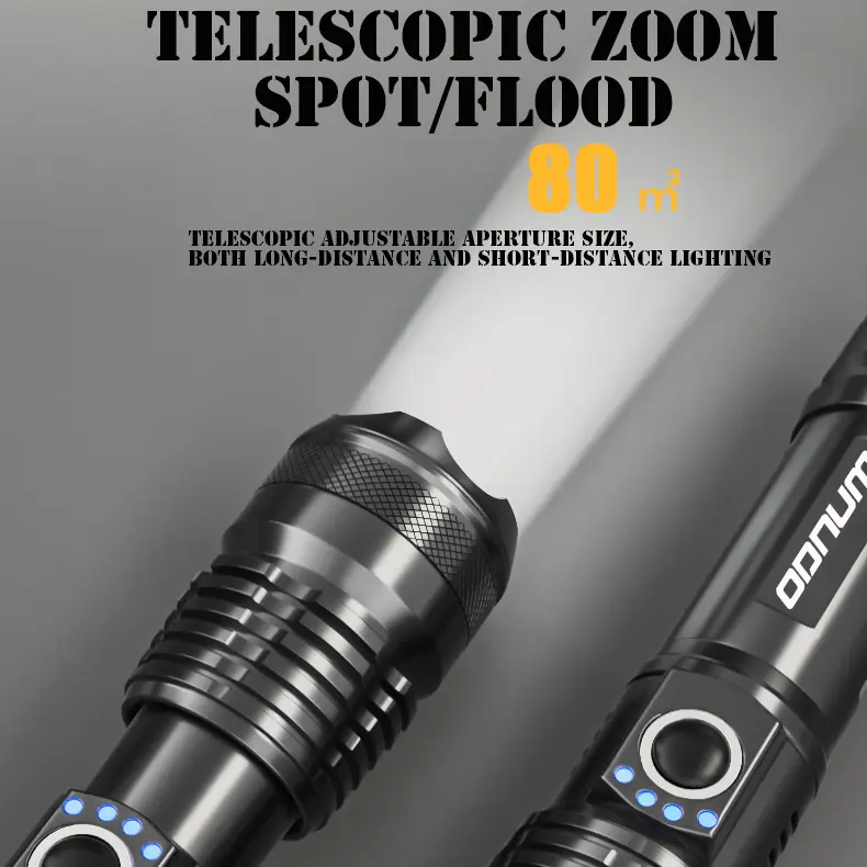 ODNUM senter cahaya luar yang kuat Sumbu LED P70 quad core Powerful Outdoor Flashlight With 26650 Lithium Battery And 1500m Irradiation IPX6 tahan air Baterai 3