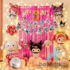 Dekorasi paket ulang tahun MELODY sanrio kuromi banner kuromi LED Biru Bunga Pink