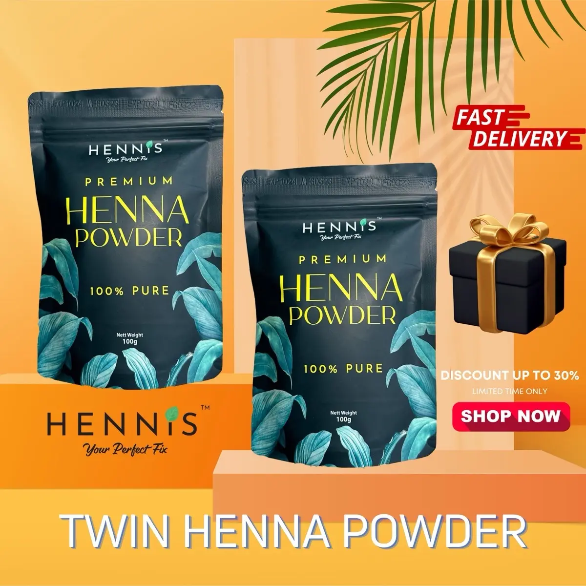 HENNIS INAI POWDER TWIN PACK  Hair Treatment Organic Henna Nail Art Polish Dye berminyak tanpa paraben