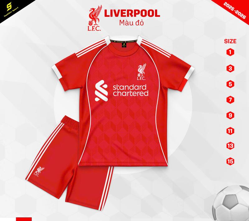 TRẺ EM Bộ Đồ Thể Thao Trẻ Em Liverpool Đỏ 2025 [Có in Tên Số Theo Yêu Cầu] .  Lai Vơ Bun sân nhà - vãi Thun Lạnh SAO VIỆT - Áo Đỏ/Quần Đỏ 2025 - NOBI SPORT - Áo Bóng Đá/Đồ Đá Banh - Nam Nữ Unisex - TRANG PHỤC TOP SPORT