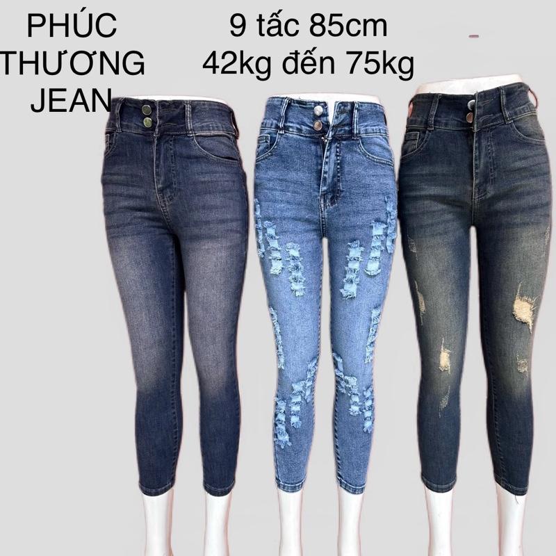 L07 Quần Jean Nữ 9 Tấc 85cm  Cào rách Size 27 đến 35 Lưng Cao 2 Nút Co Giãn Thoải Mái Pants Demin Women quan  jeanom quần big