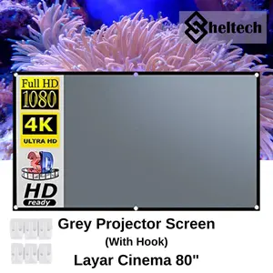 Sheltech Layar Screen Proyektor Cinema Grey Ukuran 80" With Hook (Termasuk Gantungan)