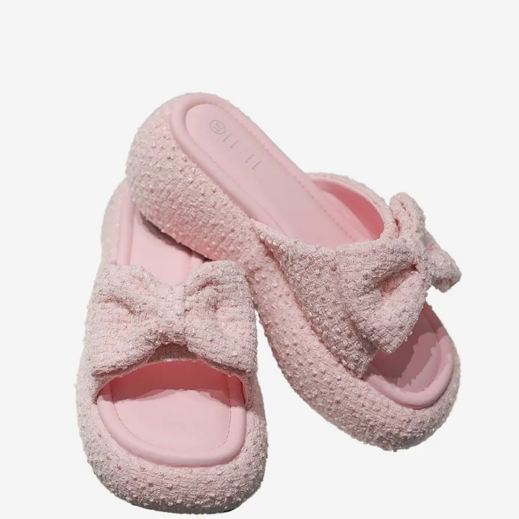 RIBBON OF PROMISE TWEED FLATFORMS (6.5 CM) IN BABY PINK