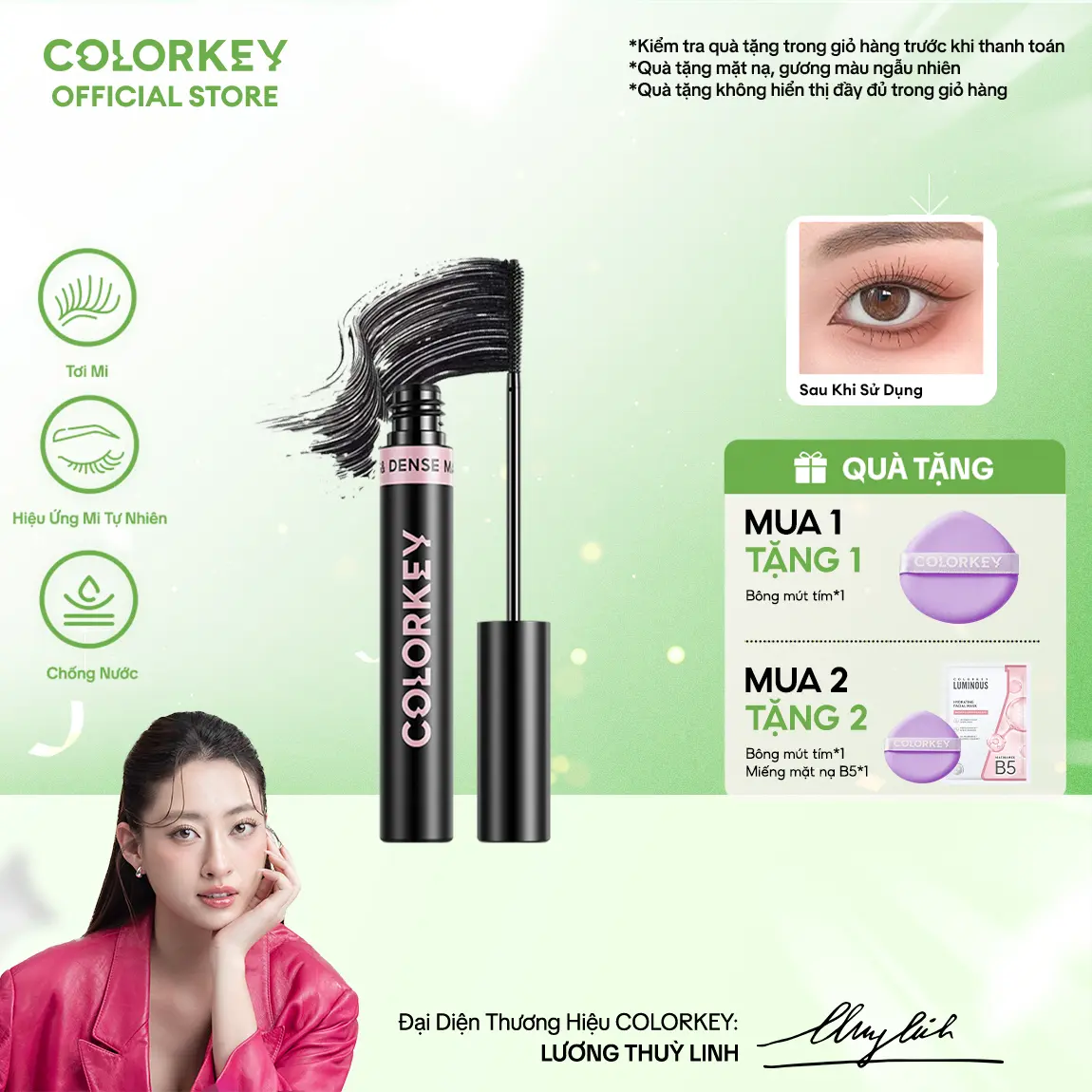 Mascara COLORKEY Hỗ Trợ Giúp Mi Dài Và Tơi, Tạo Cảm Giác Tự Nhiên, Nhanh Khô, Không Lem Trôi 4.5g