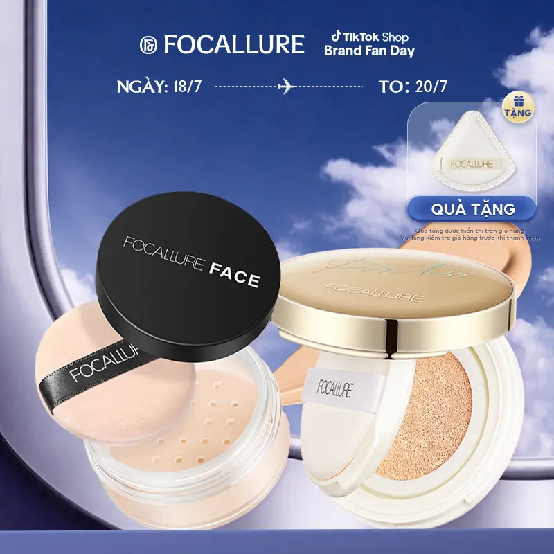 FOCALLURE Combo 2 Món Cushion Phấn Nước Hỗ Trợ Che Khuyết Điểm + Phấn Phủ Dạng Bột Hỗ Trợ Kiềm Dầu Phù Hợp Trang Điểm Hằng Ngày Cho Mọi Loại Da