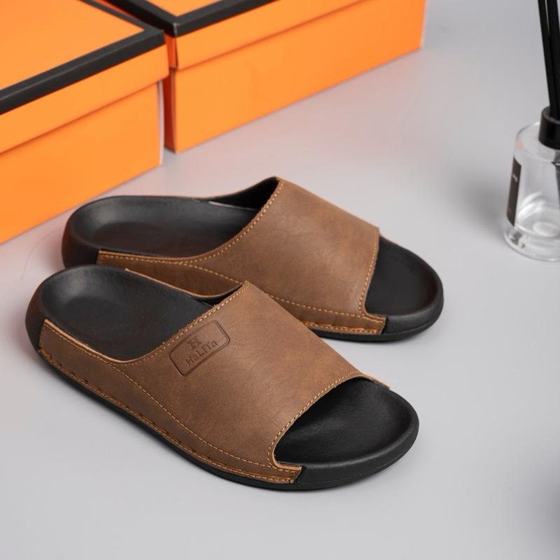 Dép Công Thái Học Deal Hot - Bản Nâng Cấp Da Bò Lưu Bút Cao Cấp HaLiTa Đế Cao Su Vân Nhám Chống Trơn Trượt