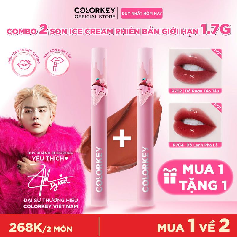 OFFICIAL MUA 1 TẶNG 1 SON COLORKEY Phiên Bản ICE CREAM Màu Sắc Ngọt Ngào Lâu Trôi Cho Môi Xinh Tươi Tắn 1.7g