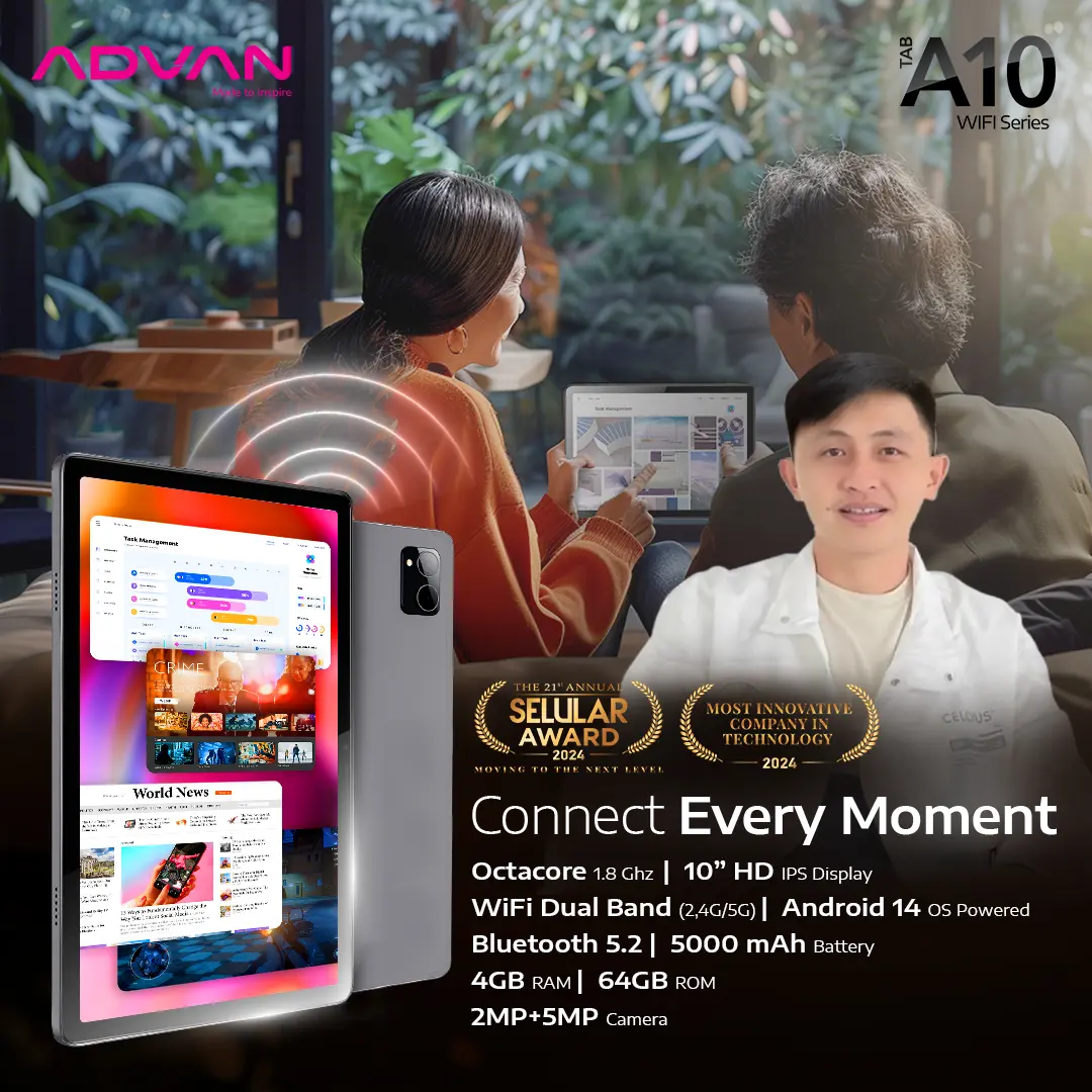[Exclusive Rivel Sumigar] ADVAN TAB A10 Wifi 4GB/64GB 10.1” inch Octa Core IPS Screen Tablet Android 14 5000mAh