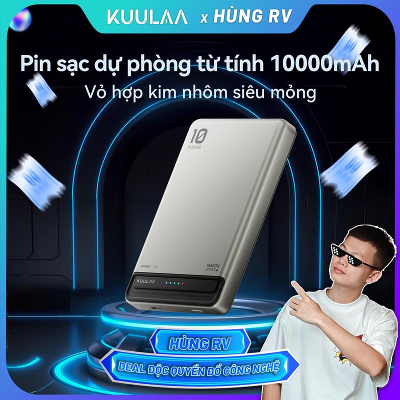   KUULAA x Hung.rv  Pin Sạc Dự Phòng Không Dây 10000mAh MagSafe Sạc Nhanh Không Dây PD 20W USB-C | Tương Thích iPhone 16 15 14 Series iPhone 16 Pro Max | Siêu Nhỏ Gọn Du Lịch 