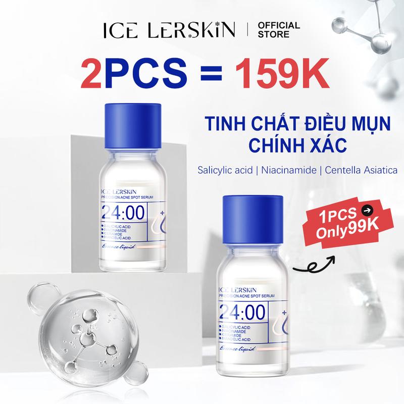  ICE LERSKIN Tinh Chất Trị Mụn 10ML chứa axit salicylic. Set: Tinh chất điều mụn 10ML + Nước hoa hồng Glycolic 200ML Tinh chất điều mụn 10ML + Nước hoa hồng Glycolic 200ML + Bọt rửa mặt 150ML Tinh chất điều mụn 10ML + Bọt rửa mặt 150ML 