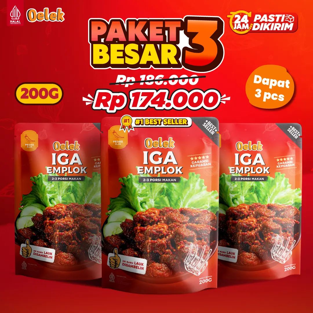 Oelek Paket Bertiga Besar Iga Emplok Oelek - 3 Pack 200 gram Iga Emplok / Iga Mercon