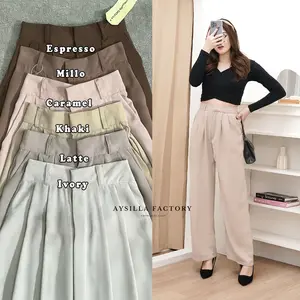 [BEST SELLER] Loose Pants trousers wanita PENGAIT - anti kusut - kulot wanita - kantor formal  / casual -  Aysilla_Factory karet panjang Kerja Polyester Celana Kancing loose pants high waist