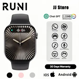 RUNI iPhone WATCH S10 Pro AI Smartwatch | WhatsApp Message Reply | Bluetooth 6.0 Calls | IP68 Tahan Air | 2.08” OLED Display | ChatGPT | All Workout Management system| 480 hours Battery life | for Android iOS | Garansi Resmi 1 Tahun