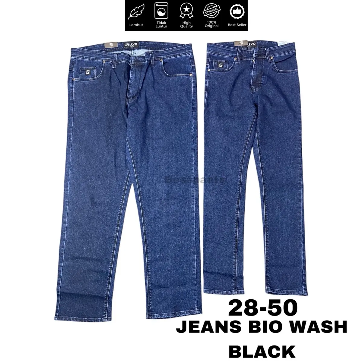 ZELLVO - Celana Jeans JUMBO BIO WASH BENANG HITAM Panjang Slimfit Stretch Premium Soft Jeans Nyaman Tebal Melar Santai Distro