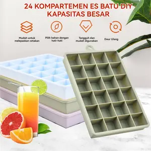 Cetakan Wadah MPASI Es Batu BPA FREE Bahan Silicone 3 colors  Grid es 24 grid Kaldu Dengan penutup transparan