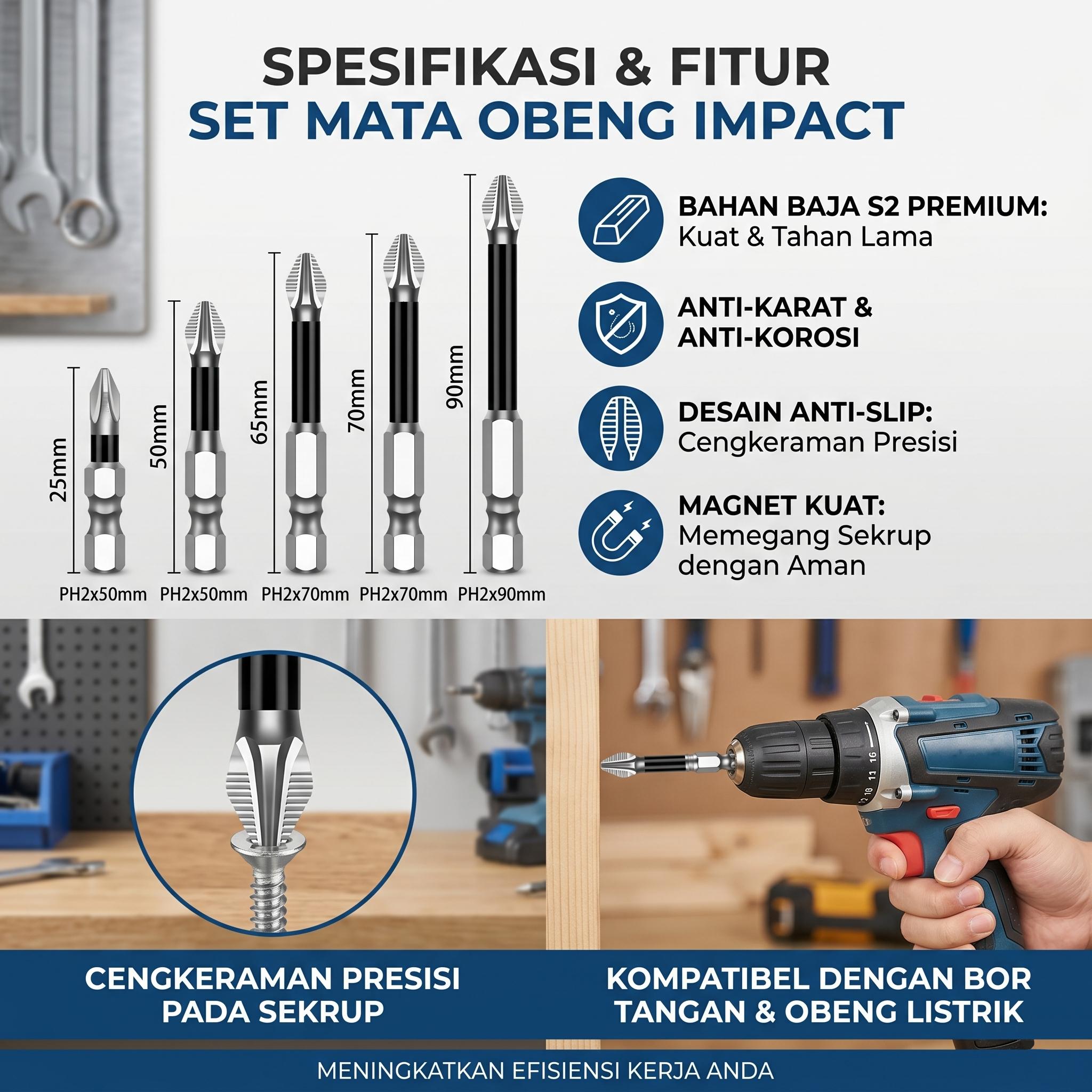 Set 5 Pcs Phillips Bit Magnet Kuat Anti Slip Kekerasan Tinggi Bor Tangan Baja Wolfram Obeng Listrik Perkakas Set Set 5 Pcs Phillips Bit Magnet Kuat Anti Slip Kekerasan Tinggi Bor Tangan Baja Wolfram Obeng Listrik Perkakas Set