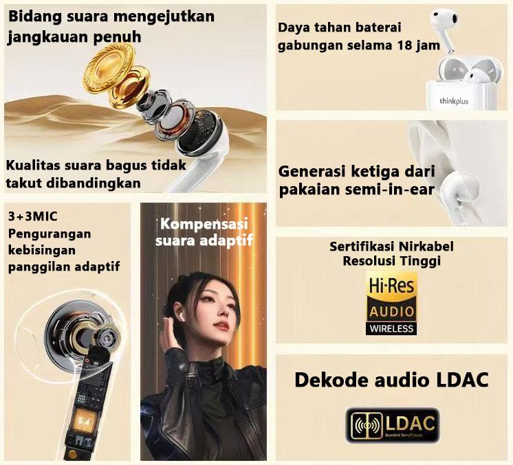 Lenovo thinkplus Mini Headphone Tak Terlihat TWS Bluetooth 5.3 Earphone Nirkabel Headphone HIFI Stereo Noise Reduction Earbuds Untuk iPhone Xiaomi