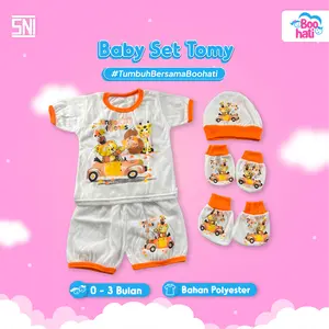 Boohati - Feliz - Set Baju Bayi Motif Hewan 0-3 Bulan Orange | Atasan Bawahan New Born isi 5 pcs | Bahan Poly Katun