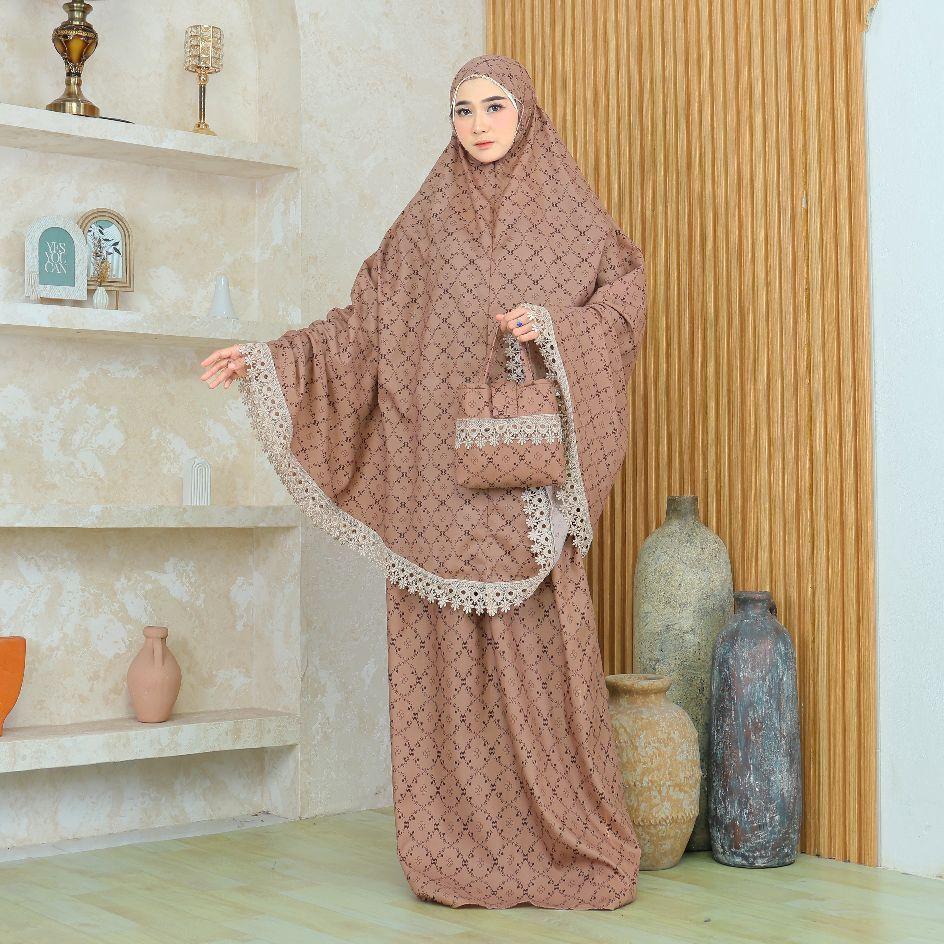 Mukena Wanita 2 in 1 Katun Premium Motif Mewah Renda Cantik dengan Desain Elegan dan Nyaman untuk Penggunaan Sehari-hari Mukenah Jumbo Dewasa Travel