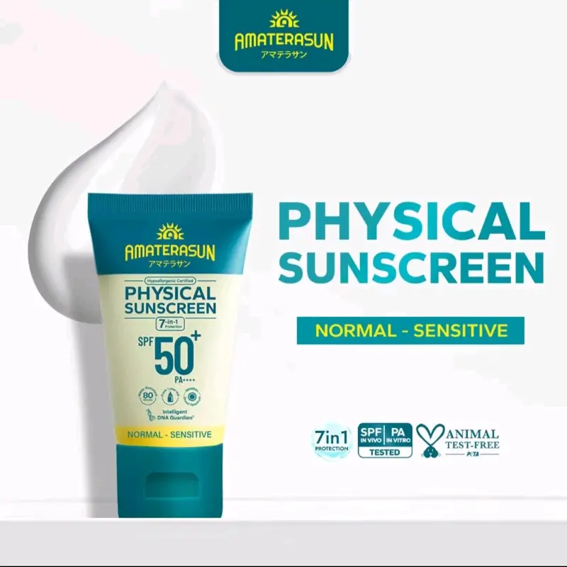 PHYSICAL SUNSCREEN SPF 50+PA++++ AMATERASUN KULIT NORMAL-SENSITIF||SUNSCREEN AMATERASUN 7-IN-1 PROTECTION Waterproof 0