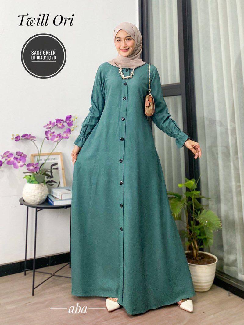 Product Introduction of gamis polos twil ori dress panjang busui tali samping Muslim Twill Kancing Cantik Karet Wudhu Kain Lembut Tebal Kerah Motif Wanita Rayon Katun Mewah Baju Maxi 17
