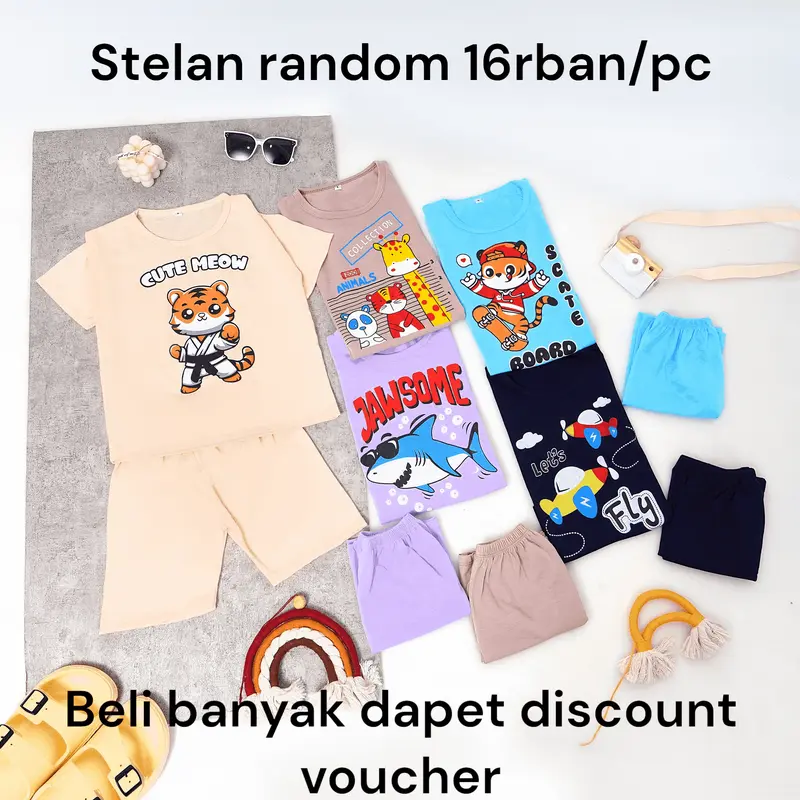 LuckyOne Kaos STELAN Oblong Motif Random Anak Laki-Laki Perempuan Usia 2-8 Tahun 2