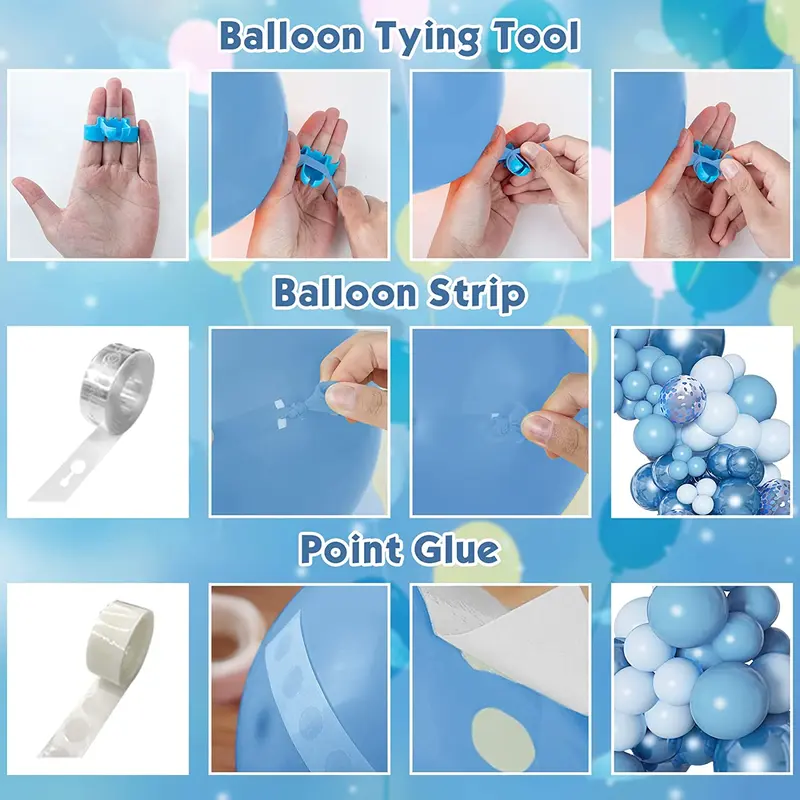 143Pcs Blue Balloons Arch Garland Kit, Different Size Metallic Blue Macaron Confetti Balloons 5