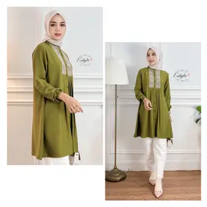 DIVA TUNIC By.ESHYLA - TUNIK POLOS WANITA BORDIR LINEN CRINKLE PREMIUM