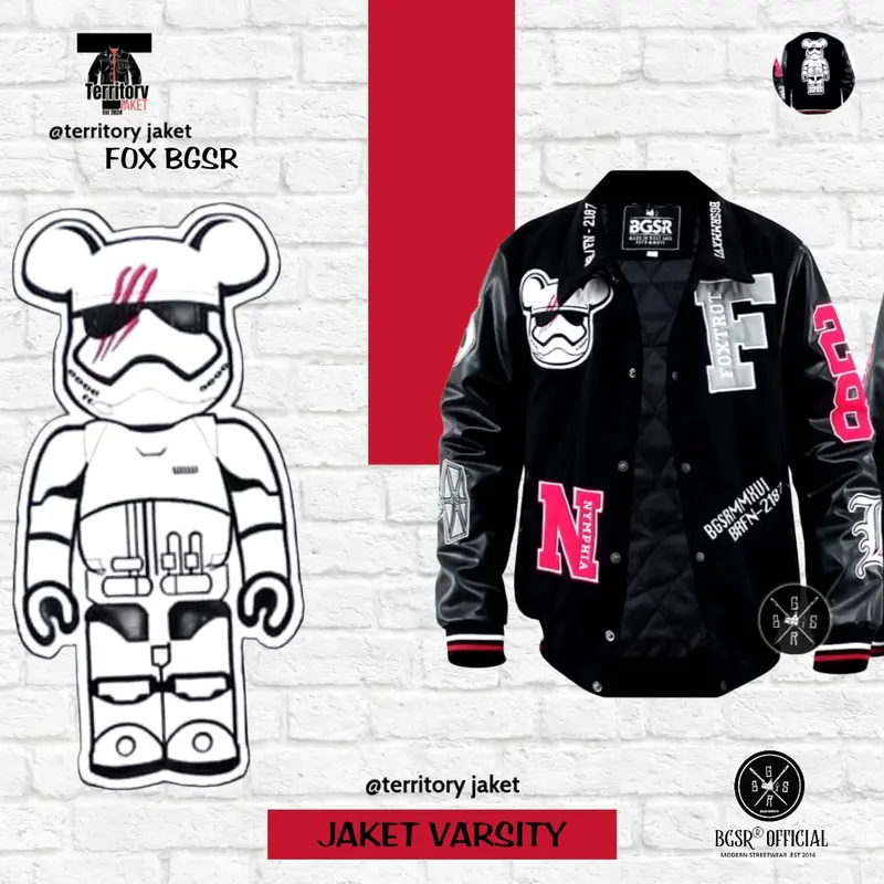 Jaket varsitY BASSEBALL Fleece Pria Casual Distro Bordir Nyaman Formal Keren Kerah Jeans  Hitam Tebal 0