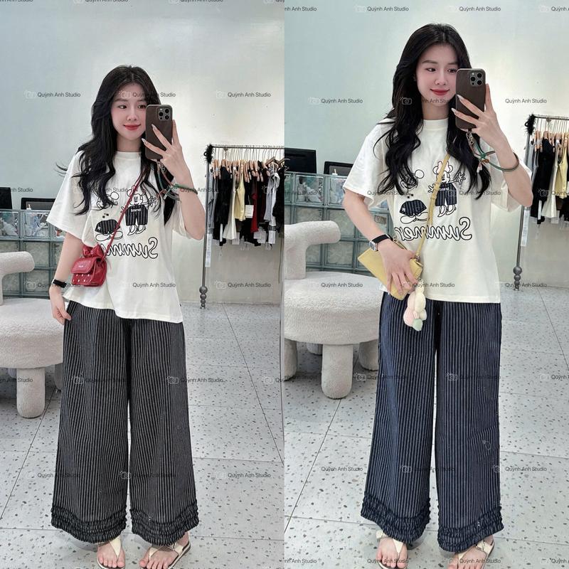 Set đồ nữ xinh BigSize, Set bộ SUÔNG SỌC Phối Viền Bèo, Áo COTTON SUMMER Cực Dễ Thương - HẰNG MOON
