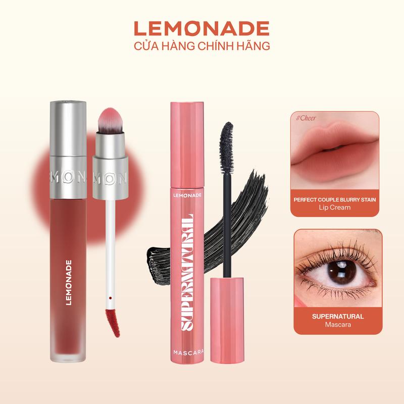 Combo 01 Son bùn ẩm mờ mịn lâu trôi Lemonade Perfect Couple Blurry Stain Lip Cream 3.5g và 01 Chuốt mi Lemonade SuperNatural Mascara 7.5g
