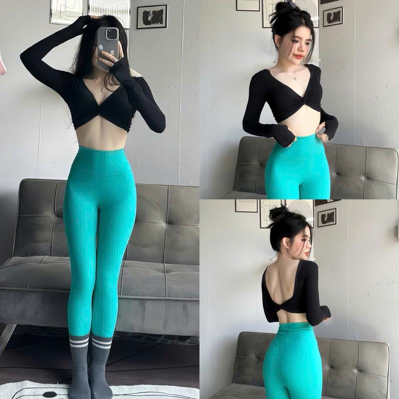 Áo Croptop Tay DÀI XOẮN NGỰC D15 Thể Thao Kèm MÚT Tập Gym-Yoga-Aerobic GYMMY Không kèm quần ️ Hàng xuất khẩu ️