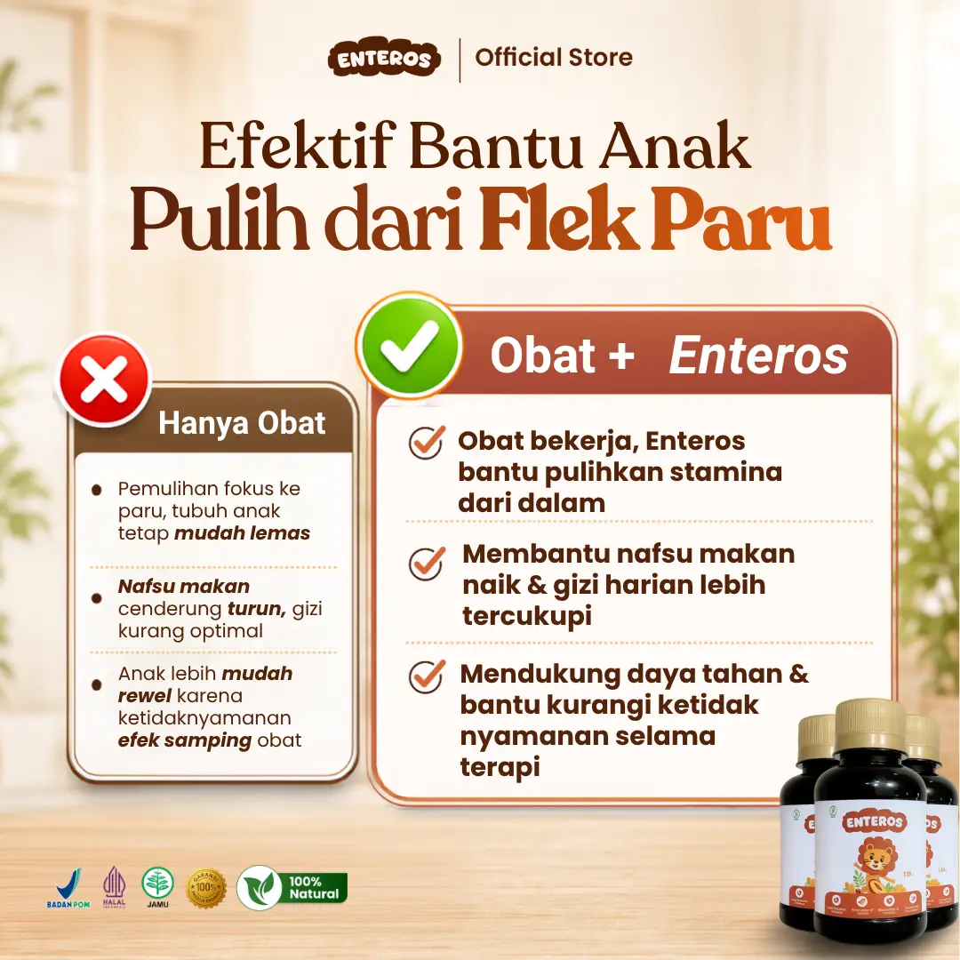 Atasi Flek Paru |  Enteros Kids Sirup Herbal Anak 130ml | Halal & BPOM