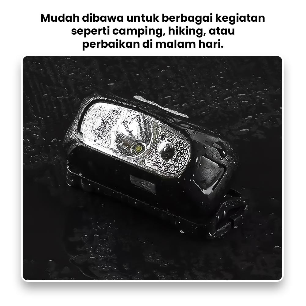 Senter ikat kepala isi ulang ultra terang dengan sensor cahaya intensitas tinggi, kecil dan portabel.
