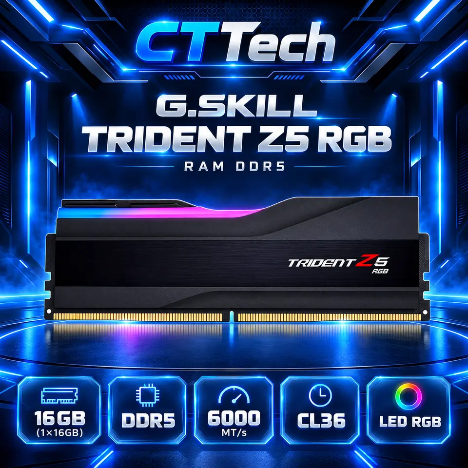 RAM Máy Tính G.Skill Trident Z5 16GB (1x16GB) DDR5 Bus 6000Mt/s CL36 Đen New Bảo Hành 36 Tháng