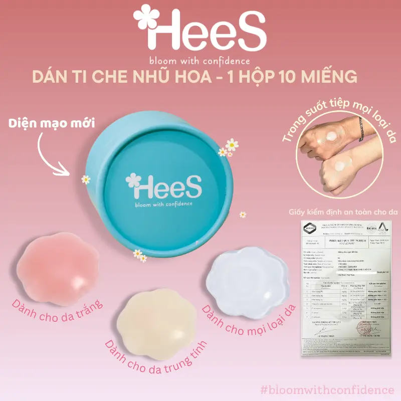 Hees Bra Miếng Dán Ngực Silicon Hộp 5 Cặp Sử Dụng Nhiều Lần HEES-999 Thun Bra Nữ Cao Su Tiết Kiệm Chi Phí Bám Dính Cao