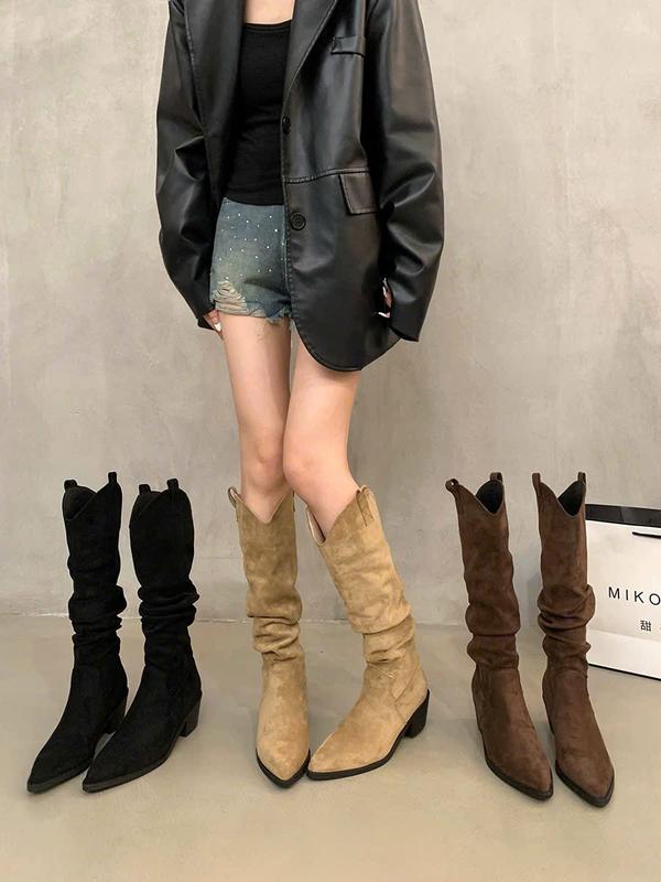   HÀNG L1-FULLBOX  Bốt thu đông SALY dưới gối chất da lộn cổ v style Hàn mẫu mới 2025 