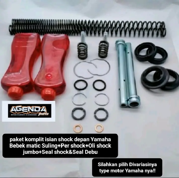 paket komplit isian shock depan Yamaha Bebek matic Suling+Per shock+Oli shock jumbo+Seal shock&Seal Debu