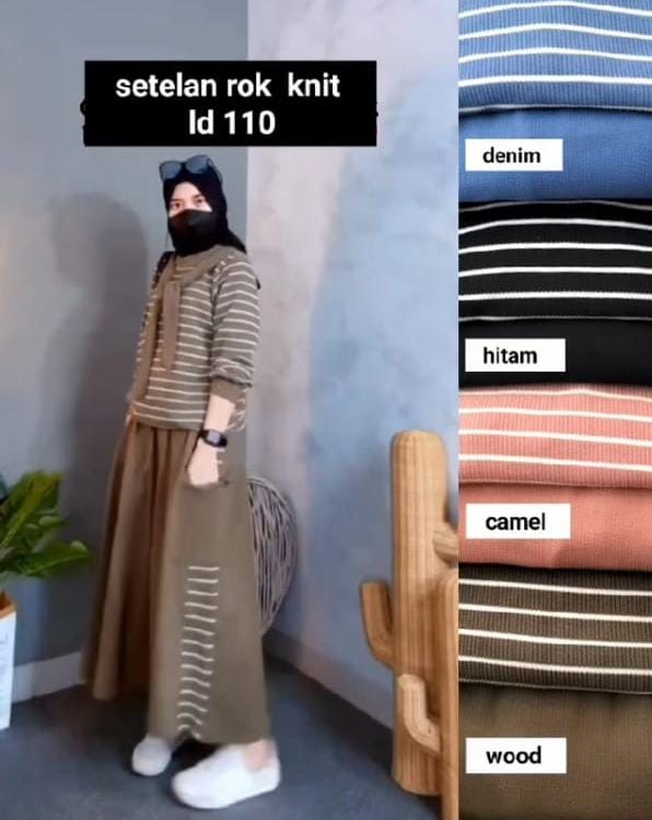 ONE SET ROK RAJUT CARGO GARIS-GARIS SETELAN RAJUT SALUR OVERSIZE IMPORT PREMIUM VIRAL Wanita Muslim Panjang Dewasa