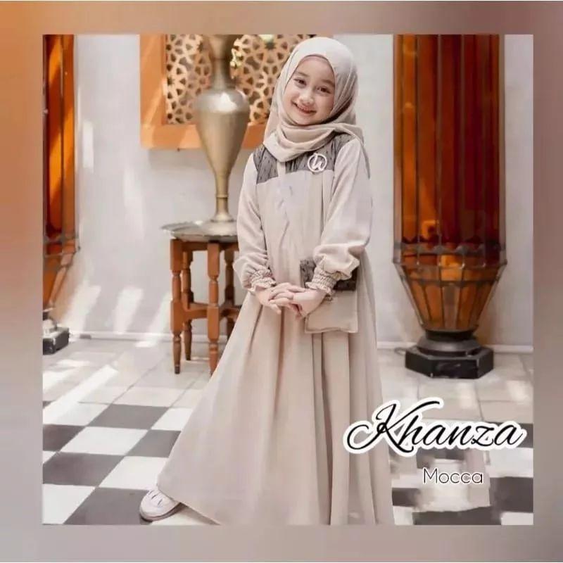 Khenza Set Phasmina Gamis Anak 6 s/d 13 Thn Dress Anak Terbaru 2024 Baju Muslim Lebaran Ceruty