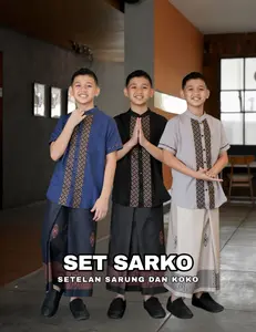 SARKO Setelan Anak Baju Koko Lengan Pendek dan Sarung Instan Katun Vito Santri Muslim