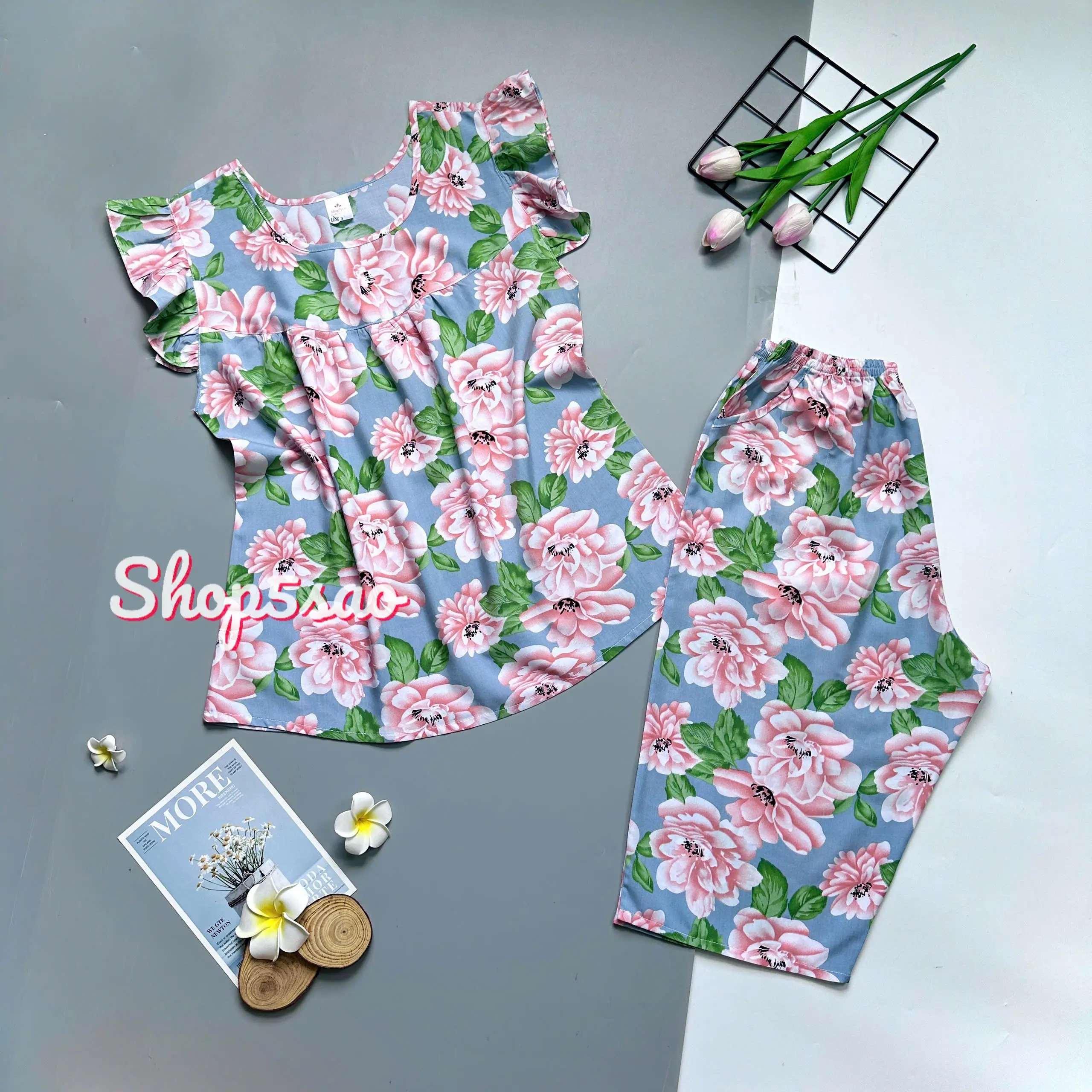 Đồ bộ tole trung niên, Bộ lanh mặc nhà SHOP5SAO quần lửng có túi BIGSIZE (50-80kg) Women