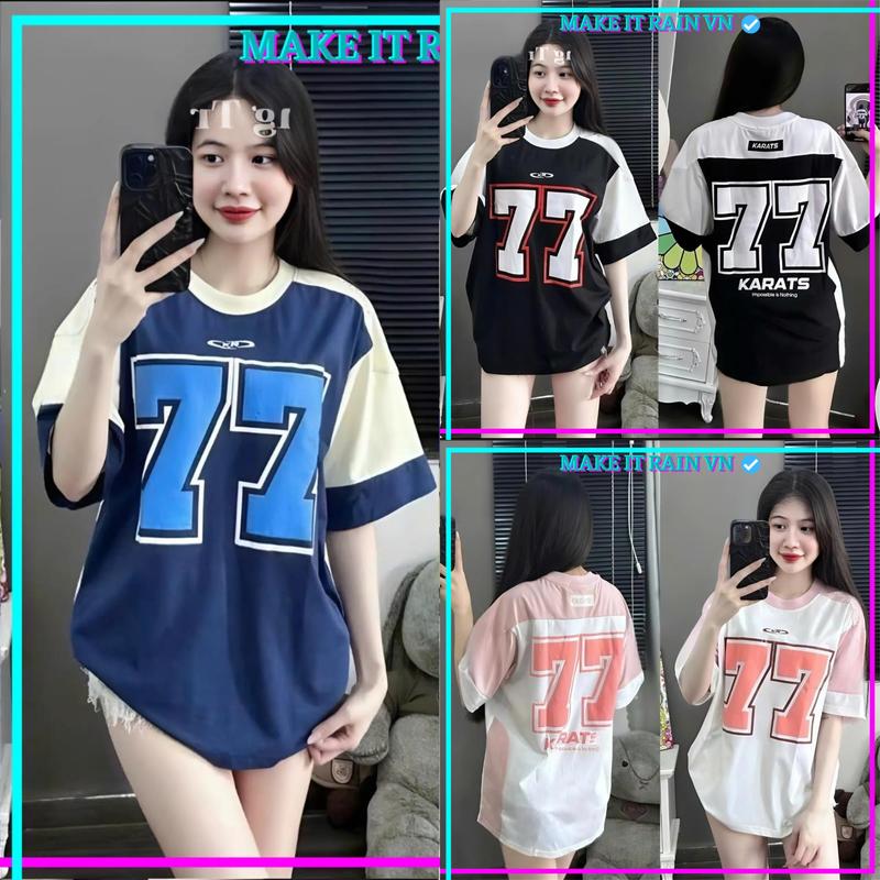 [MUA ÁO CÓ QUÀ] COMBO 2 ÁO Thun Nam Nữ SỐ 77 CARATS Make It Rain VN, Áo Phông Unisex Form Rộng Cổ Tim Top Nữ